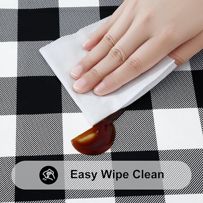 Smiry Square Picnic Table Cloth, Elastic Waterproof Fitted Vinyl Tablecloths, Flannel Backed Buffalo Plaid Table Covers for Dining, Camping, Outdoor (Black and White, 36" x 36")