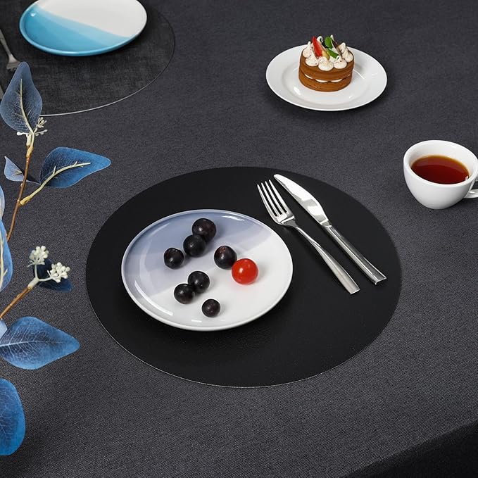 Myir JUN Round Placemats Dual Sided, Faux Leather Place Mats Set of 4 Indoor Placemats for Dining Table Outdoor Placemats Non-Slip Washable Table Mats (Set of 8, Gray Black)