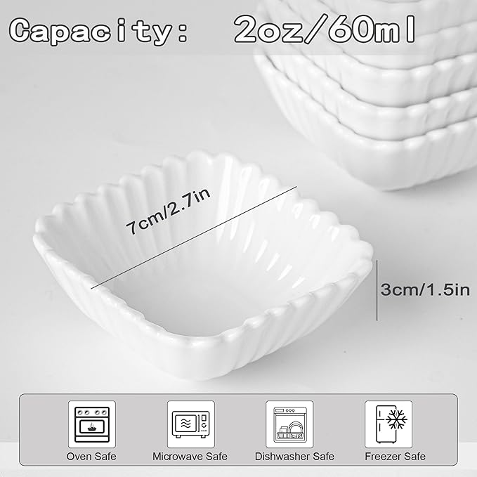 UIBFCWN 20 Pack Ceramic Soy Sauce Dishes, 2 oz Square Dipping Sauce Cups/Bowls/Dishes for Kitchen, Small Dip Bowls Set, Mini Bowl for Side Dish, Ketchup, Soy, BBQ, Sushi, Party - 2.75inch