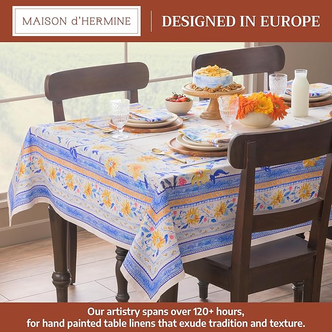 Maison d' Hermine Table Cloth Rectangle Table 100% Cotton 70 x 140 Inches Tablecloth Reusable Decorative for Dining Room Farmhouse Home Valentines Day Decorations Spring Summer - Girassol