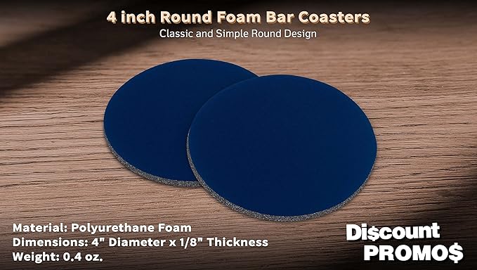 10 Round Foam Bud Coasters Pack, 4 inch - PU Foam, Party Favor - Navy Blue
