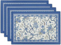 Giwawa 4PCs Chinoiserie Placemats Blue White Floral Birds Decorative Linen Table Mat 12"x18" Oriental Style Classic Flowers Heat Resistant Washable Place Mats for Kitchen Dining Party