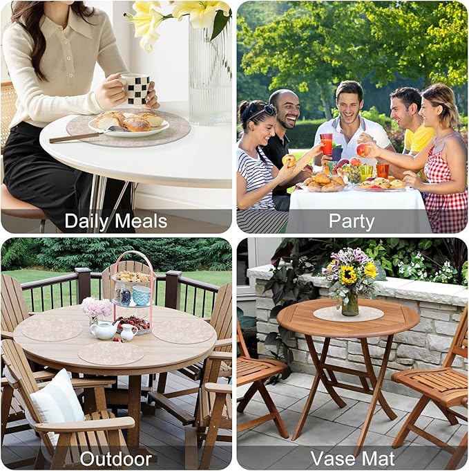 Homaxy Round Faux Leather Placemats and Coasters, Washable Dual-Side Table Mats, Wipeable Heat-Resistant Dining Place Mats for Outdoor and Indoor, Set of 4, Diameter 13 and 3.93 inch, Beige