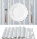 FAVE Blue Boho Vinyl Placemats Set of 6, Durable Woven Place Mats Washable Heat Resistant PVC Table Mats for Parties,Weddings, Dining,Banquet(Blue, 6PCS)