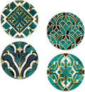 Green Marble Coasters Set of 4, Round Absorbent Ceramic Cup Mat with Cork Base, Cute Coasters for Table Home Decor, Ideal Gifts for Women Men