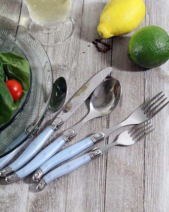 French Home Laguiole 20 Piece Flatware Set – Stainless Steel Flatware Set for 4 – Luxurious Light Blue Utensil Set with Knives, Spoons and Forks
