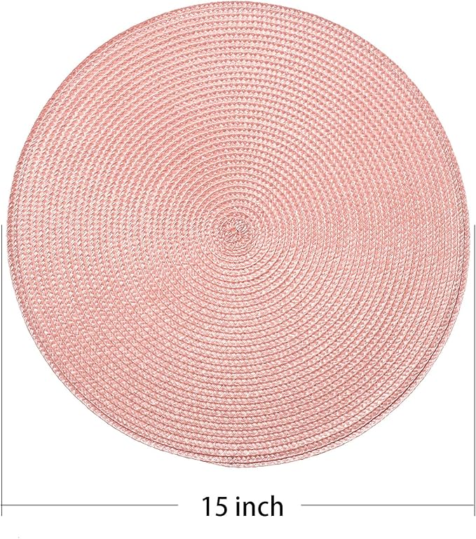 AHHFSMEI Round Braided Placemats 15 Inch Round Table Mats for Dining Tables Natural Woven Heat Resistant Place mats Set of 4 (Pink,4)