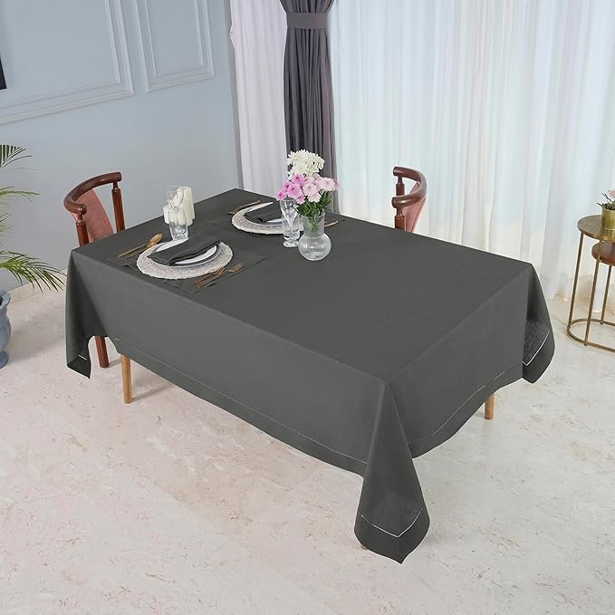 D'Moksha Homes Charcoal Grey Linen Tablecloth for Rectangle Tables 60 x 144 Inch - 100% Pure Linen Grey Table Cloth - Classic Hemstitch, Machine Washable Dining Tablecloth for Spring, Easter