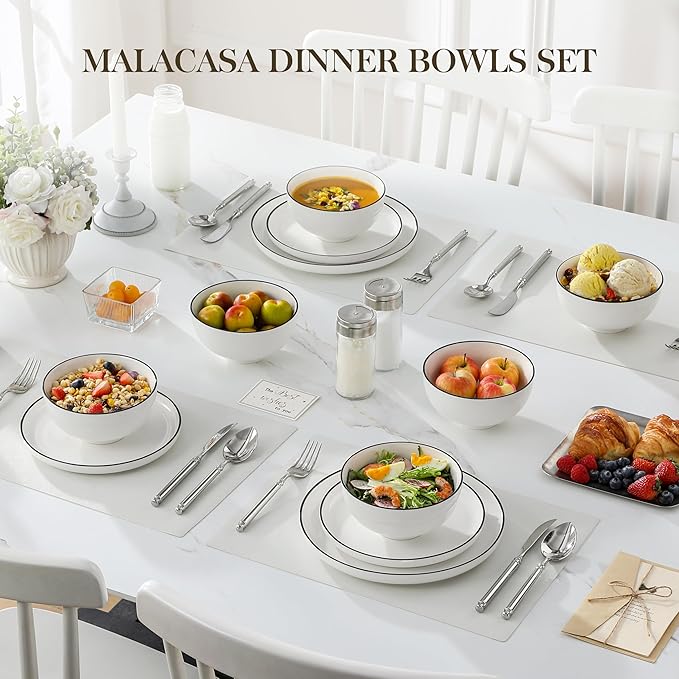 MALACASA Ceramic Soup Bowls, 26Oz Cereal Bowls Set of 6 for Soup, Cereal, Oatmeal, Fruit, Rice - Porcelain Serving Bowl for Kitchen, Dishwasher and Microwave Safe, Series Regular