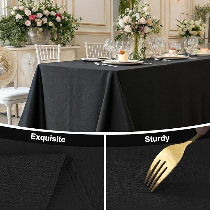 Smiry 4 Pack Rectangle Table Cloth, Waterproof Anti-Scratch Polyester Tablecloth, Decorative Washable Fabric Table Cover for Dining, Buffet, Parties and Outdoor, 60x120, Black