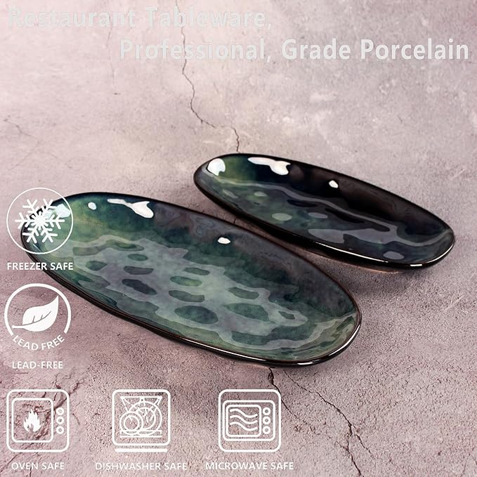 Ceramic Serving Platters - Set of 4 Oval Salad Plates for Entertaining, Modern Kitchen Dishes for Dinner, Fruit, Salad, Serving Trays, Oval Plates 11.2 Inch