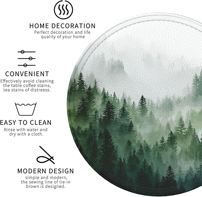 Forest Coasters Leather Round Drink Coasters 6 Pcs Set with Holderor for Cup Drink Coffee Table Bar Home Decor