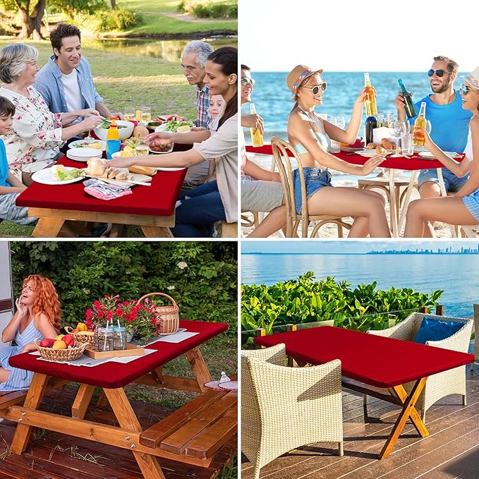 homing 2 Pack Rectangle Table Cloth, Elastic Fitted Fabric Tablecloth Fits for 6 Foot Folding Tables, Washable Table Cover for Picnic, Camping, Indoor & Valentine's Day (Red, 30" x 72")