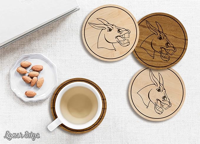LazerEdge Central Missouri Mules Wooden Coaster Set - Maple Wood - Officially Licensed Product - 4-Pack
