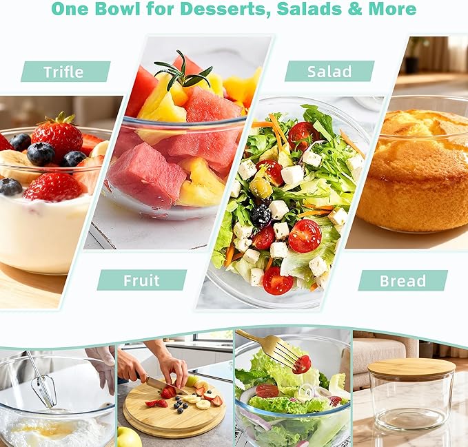 Trifle Bowl with Lids, 97oz Glass Serving Bowls, BPA-Free Borosilicate Salad & Fruit Bowls, Airtight Food Storage Containers, Ideal for Layered Desserts & Holiday Parties