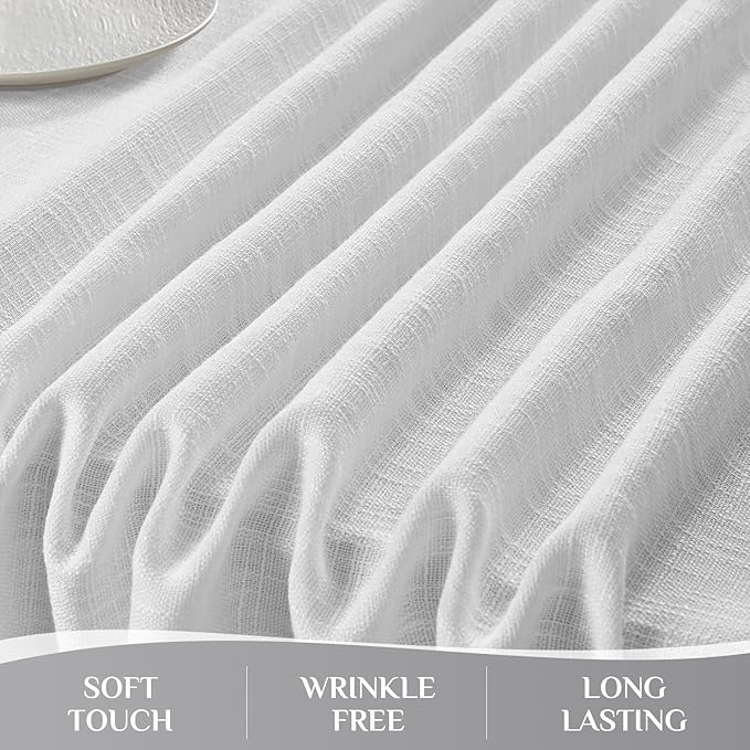 Softalker Linen Textured Rectangle Tablecloth, Waterproof Wipeable Farmhouse Burlap Table Cloth, Stain Resistant Wrinkle Free Table Covers for Kitchen Dining Holiday Party (60 x 104, White)