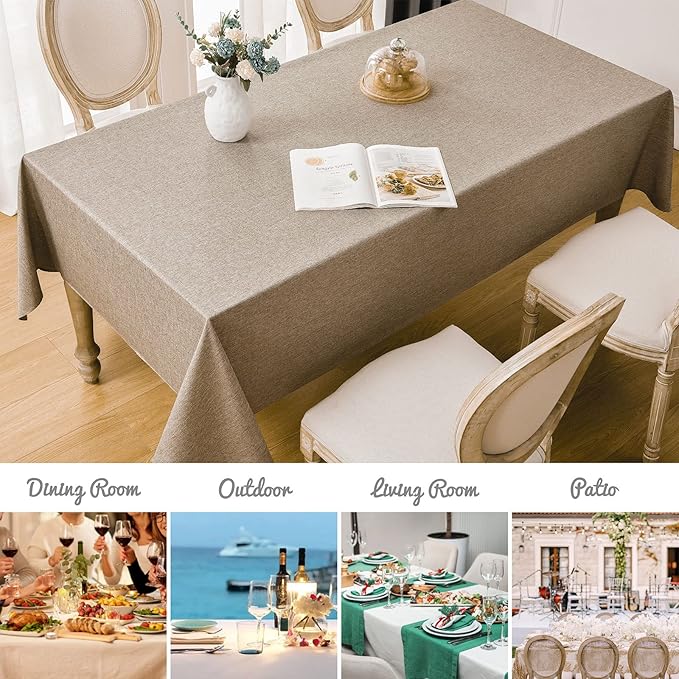 Rectangle Tablecloth Linen Textured Waterproof & Stain Resistant Table Cloth Wrinkle Free Decorative Fabric Farmhouse Table Cover for Dining/Party/Buffet/Wedding, 60 x 84 Inch, Mocha