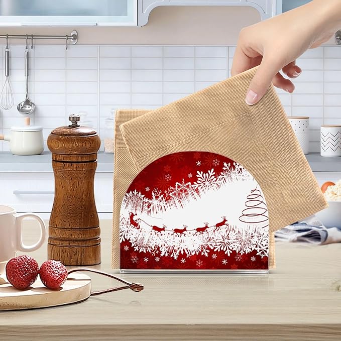 Napkin Holder Red Christmas Crystal Clear Acrylic Napkin Holders,Deer Paper Napkin Holder Dining Table Dispenser for Kitchen Restaurant Home Decor Bar Accessories
