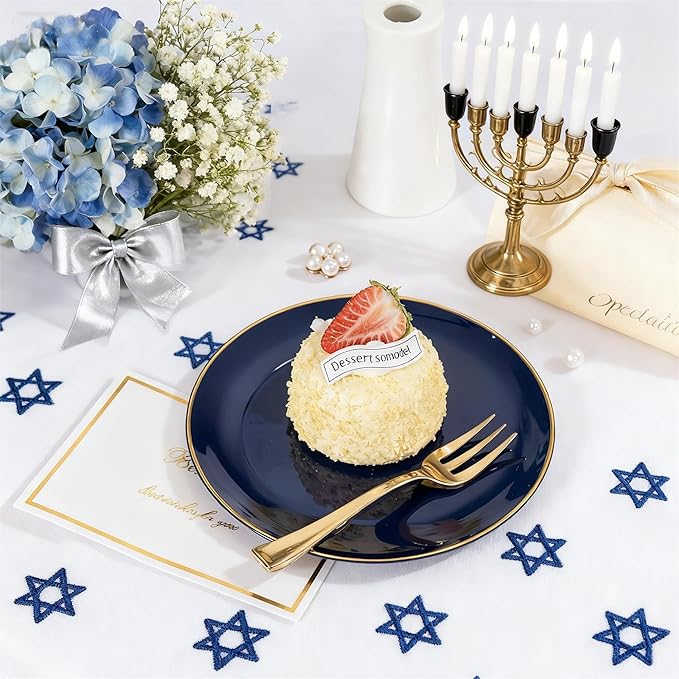 Festiva 400Pcs Navy Blue Gold Dessert Plates 6.3" with Forks 5"- 200PCS Small Disposable Dessert/Cake/Appetizer Plates and 200PCS Forks - Serve 200 Guests for Hanukkah Party&Birthday &New Year