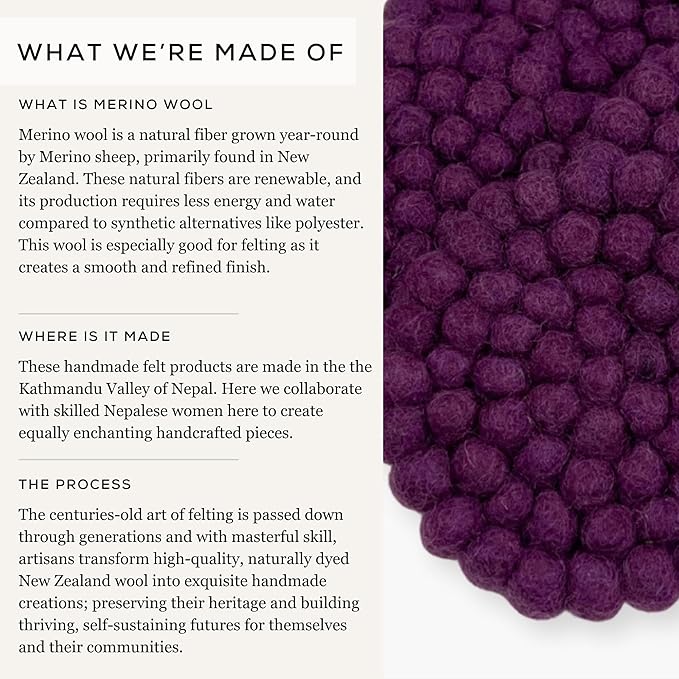 Humble Hilo Handmade Felt Coaster, 3.9 inches, Set of 4 (Plum)