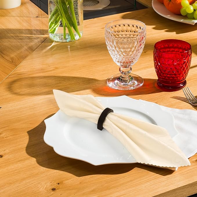 Yagoo Napkin Rings, Wooden Napkin Rings Set of 6, Handcrafted Wood Semicircle Napkin Holders for Table Decoration (Black)