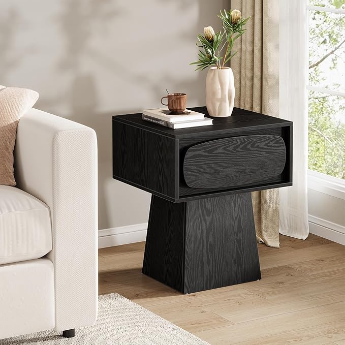 Tribesigns Modern Side End Table with Storage Drawer for Living Room, Bedroom and Small Space, Nightstand Accent Farmhouse Bedside with Oval-Shaped Handle, Easy Assembly (Modern, 1)