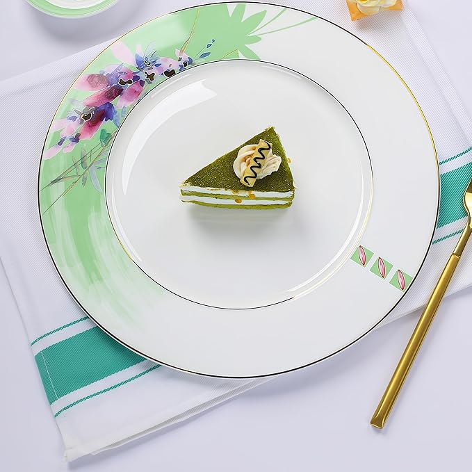 50 Pcs Fine Bone China Dinnerware Set, Porcelain & Ceramic Dinnerware Sets, Bone Stoneware & Ceramic Cookware Tableware Set Includes Dinner Plates|Spoons|Pasta Bowls|Soup Pot|Chopsticks