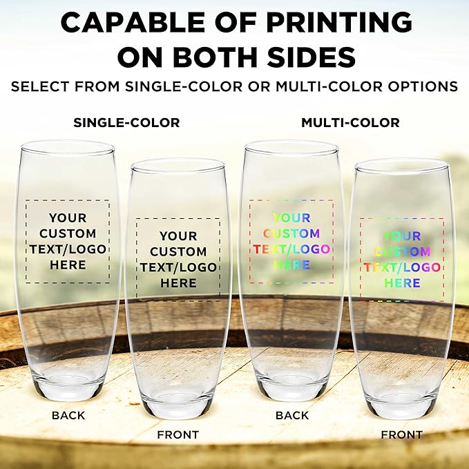 DISCOUNT PROMOS 10 ARC Stemless Champagne Flutes Set, 9 oz. - Customizable Text, Logo - Cachet, Glassware, Cocktails - Clear