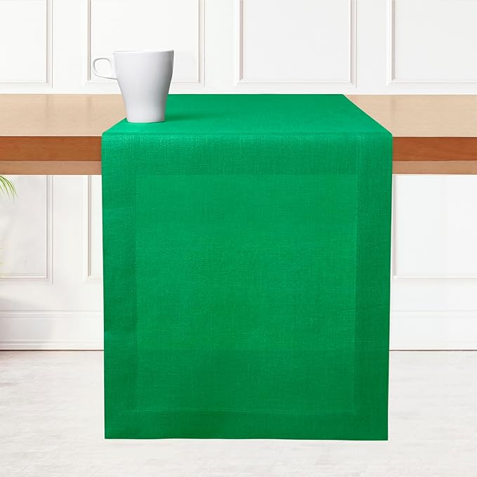 D'Moksha Homes Linen Kelly Green Table Runner 144 Inches Long - 100% Pure Linen Extra Long Table Runner 14 x 144 Inch for St Patricks Day, Easter - Machine Washable