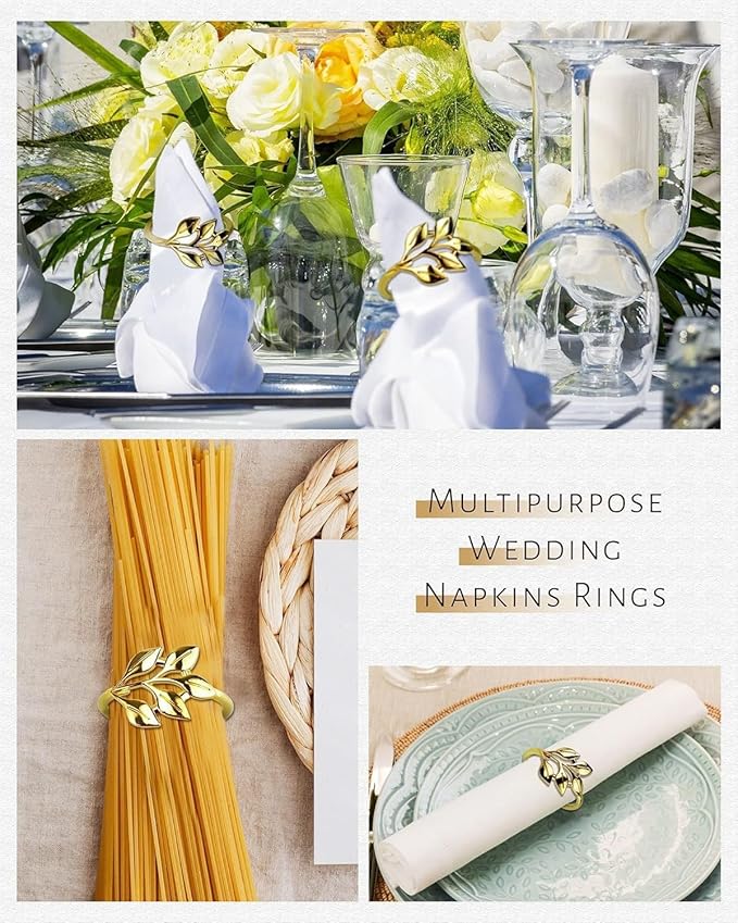 20 PCS High End Gold Leaf Shaped Napkin Rings - Suitable for Hotel Table Setting/Banquet Tableware/Home Dining Table Decoration.