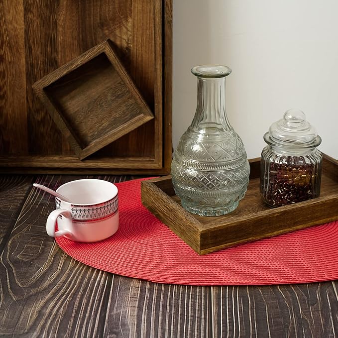 FunWheat Oval Braided Placemats Set of 8 Table Mats for Dining Tables Washable Heat Resistant Place Mats for Indoor Outdoor Use 12 x18 Inch(Oval Red, 8pcs)