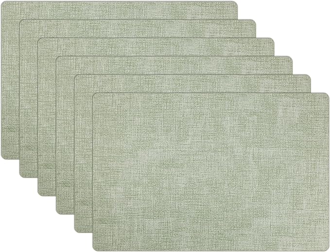 Placemats Set of 6 Faux Leather Heat Resistant Tables Mats Waterproof Oilproof Wipeable Reversible Anti-Slip Place Mats for Kitchen/Dining/Party/Outdoor 11.8" x 16.9", Light Green