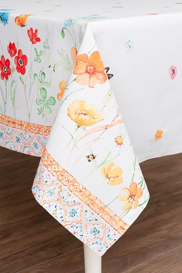 Maison d' Hermine Table Cloth Rectangle Table 100% Cotton 60 x 120 Inches Tablecloth Reusable Decorative for Dining Room Farmhouse Home Valentines Day Decorations Spring Summer - Summer Whisper