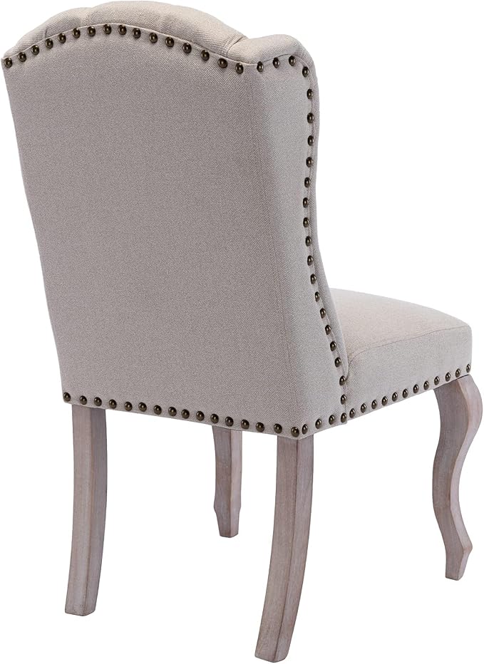 Linen Dining Chairs Set of 6, Farmhouse Dining Room Chairs with Tufted Wingback, Upholstered French Country Parsons Kitchen Chairs Side Accent Chair for Home/Restaurant, Cream