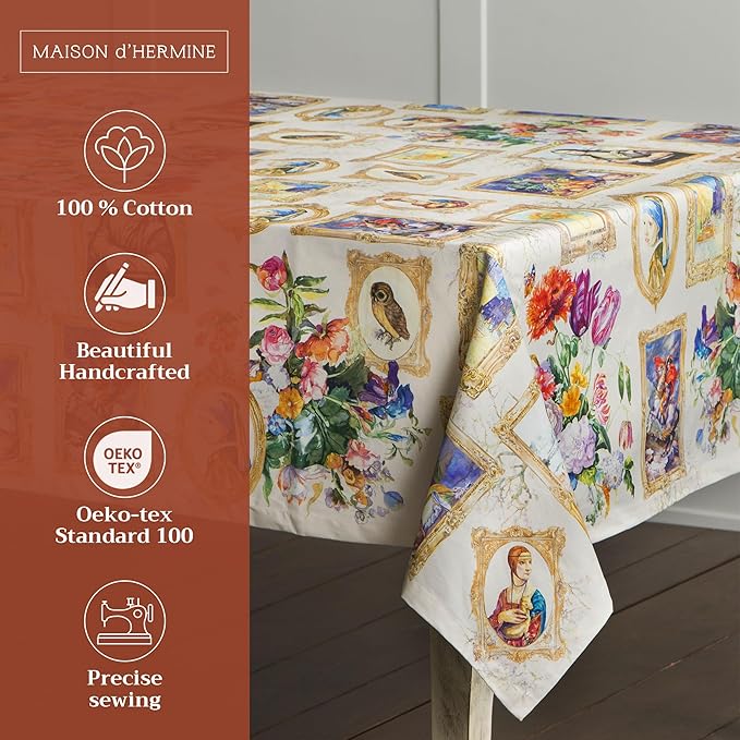 Maison d' Hermine Table Cloth Rectangle Table 100% Cotton 54 x 72 Inches Tablecloth Reusable Decorative for Dining Room Farmhouse Home Valentines Day Decorations Spring Summer - Masterpiece