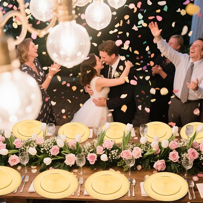 LIYH 8 Pcs Gold Charger Plates 13'' Plastic Round Chargers Plates Reusable Wedding Dinner for for Table Setting Wedding Party Decoration