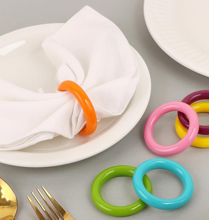 CLEENTABLE Napkin Rings Set of 12 - Epoxy Resin Napkin Holder Cuffs for Dinner Table Décor - Farmhouse Modern Serviette Rings for Weddings, Parties, Receptions, Banquets, Daily Use (Pastel)