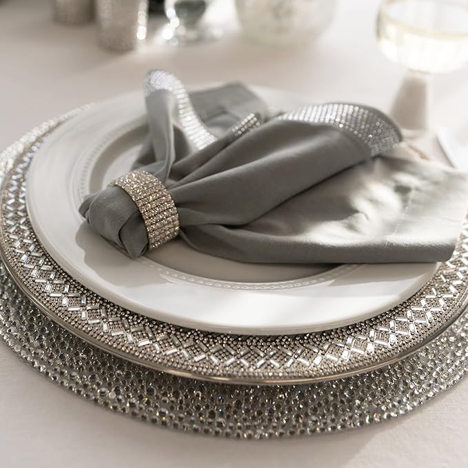Ashford Napkin Ring, Sparkling Glass Rhinestones, for Cloth Napkins, Elegant Formal Dining Table Setting, Event, Wedding, Gold, 2", Set of 4