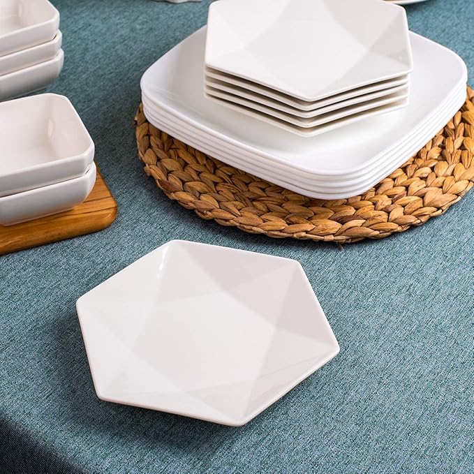 Delling Appetizer Plates Set - Porcelain 7 inch White Dessert/Serving/Salad Plates - Dinnerware Dishes Set for Snacks, Pasta, Side Dishes - Set of 6