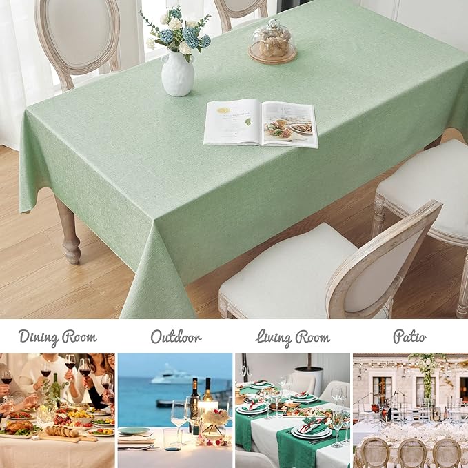 2 Pack Rectangle Tablecloth, 60x120 inch, Water Resistant Wrinkle Free Linen Textured Table Cloth Washable, Decorative Fabric Table Cover for Dining, Party and Camping, Sage Green