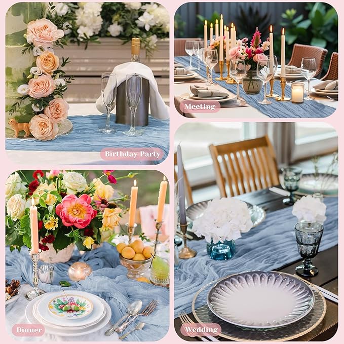 Blue Table Runner, 10Ft 120in Cheesecloth Table Runner, Gauze Rustic Cheese Cloth Table Runners for Wedding, Party, Baby & Bridal Shower, Boho Table Runners for Christmas Thanksgiving Halloween Easter