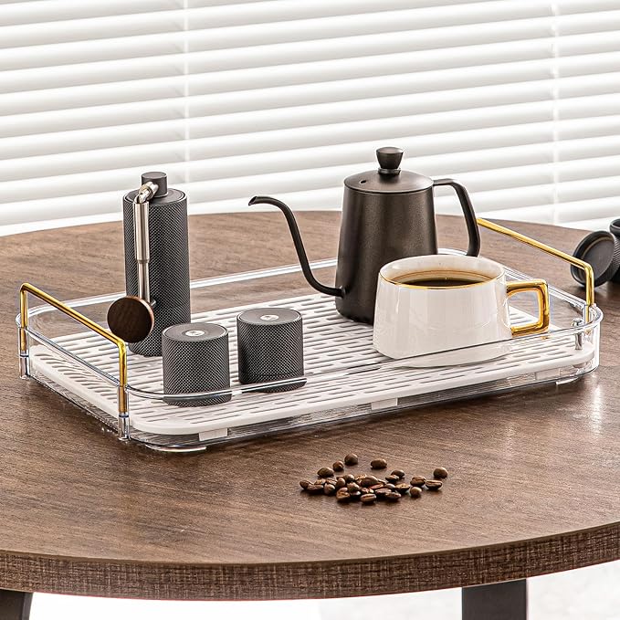 Seoneiro Whiskey Tray, Glass Cup Rack, Mug Holder, Coffee Cup Organizer, Bathroom Countertop with Drain Board Wine Glass Decorative Food Tray, Kitchen Spice Rack