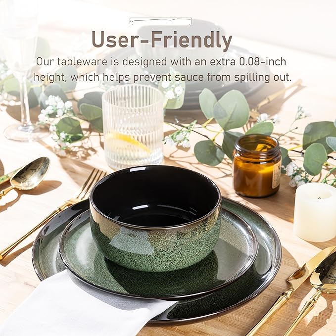 LERATIO Ceramic Dinnerware Set for 4, Poreclain Plates, Bowls, Handmade Reactive Glaze Dishes, Chip Resistant, Oven & Dishwasher Safe, Service for 4