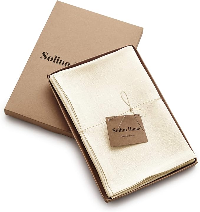 Solino Home Ivory Linen Napkins Set of 6-100% Pure Linen Cloth Washable Dinner Napkins 20 x 20 Inch for Spring, Easter - Fete