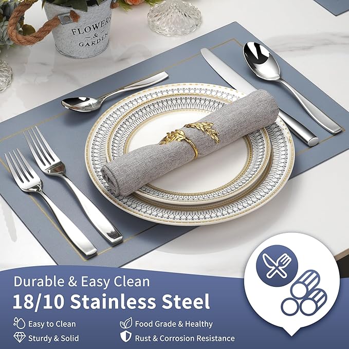 40 Piece Stainless Flatware Sets for 8, 18/10 Heavy Stainless Steel Flatware, Heavy Duty Silverware Set, High End Flatware, Mirror Satin, Dishwasher Safe, Ideal for Gift