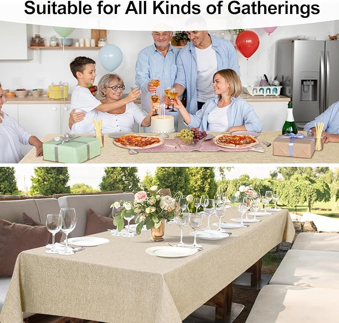 JIUZHEN Rectangle Table Cloth Faux Linen Farmhouse Tablecloth Wrinkle and Stain Resistant Decorative Fabric Table Cover for Kitchen, Dining Room, Parties and Camping, Beige, 60 x 120 Inch
