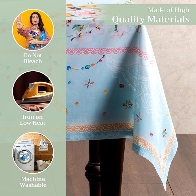 Maison d' Hermine Table Cloth Rectangle Table 100% Cotton 60 x 108 Inches Tablecloth Reusable Decorative for Dining Room Farmhouse Home Valentines Day Decorations Spring Summer - Ibiza - Blue