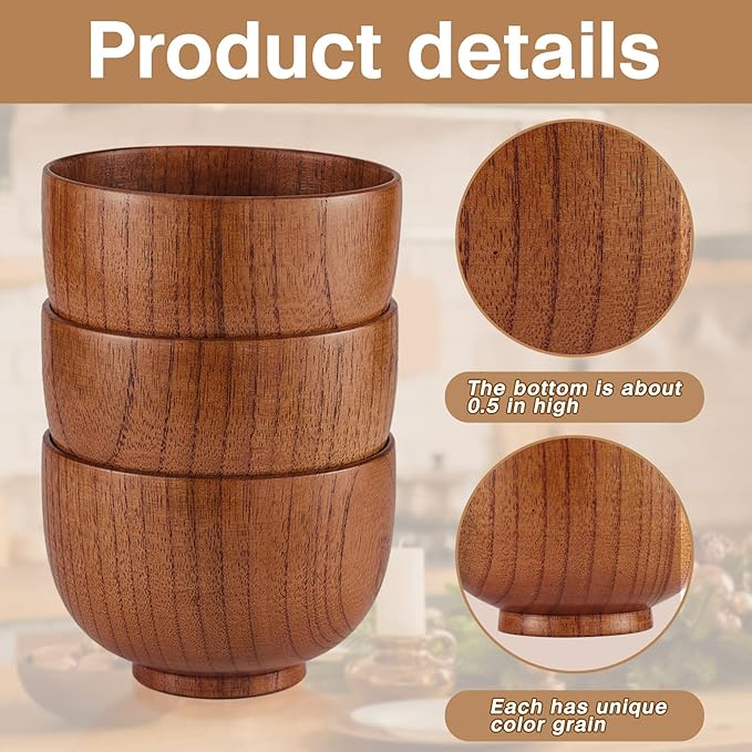 Tioncy 12 Pcs Acacia Wood Small Bowls 3.74 x 2.56 Inch Wooden Bowls Japanese Cups for Food Dipping Sauce Soup Salad Rice Serving Decorations Charcuterie Boards