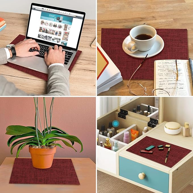 Red Placemats Set of 8, Washable Dining Table Mats Cloth Place Mats, Elegant Placemats for Valentines Day Holiday, Heat Resistant Kitchen Burgundy Place Mats, Easy to Clean(Burgundy)
