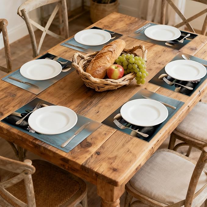 Spa Stones 12x18 Inch Placemats Set of 6 - Waterproof, Non-Slip & Washable Garden Flower Table Mats for Kitchen & Dining Table Placemats